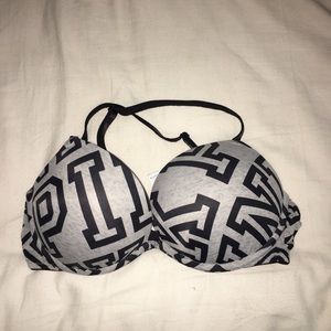 Adjustable Grey and Black Push Up PINK Bra
